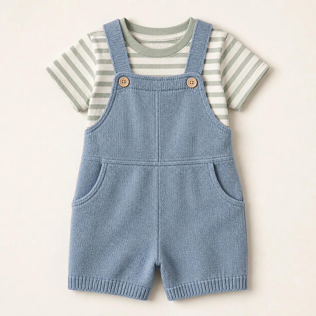 Kids' knitted dungaree shorts and T-shirt set