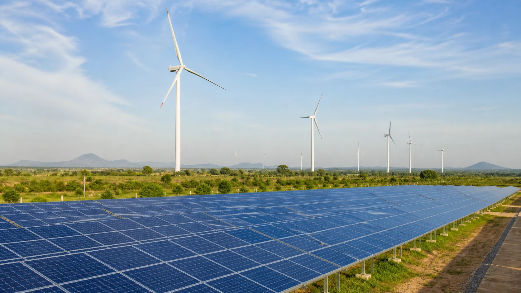 Wind turbines and solar photovoltaic panels in Tamil Nadu